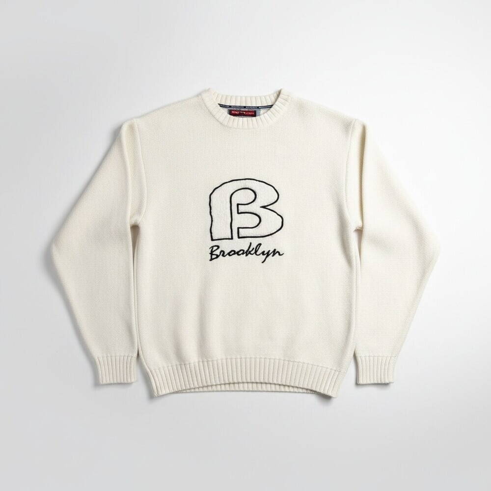 Brooklyn Xpress Sweater Vintage B Patch Graphic Streetwear White Size M